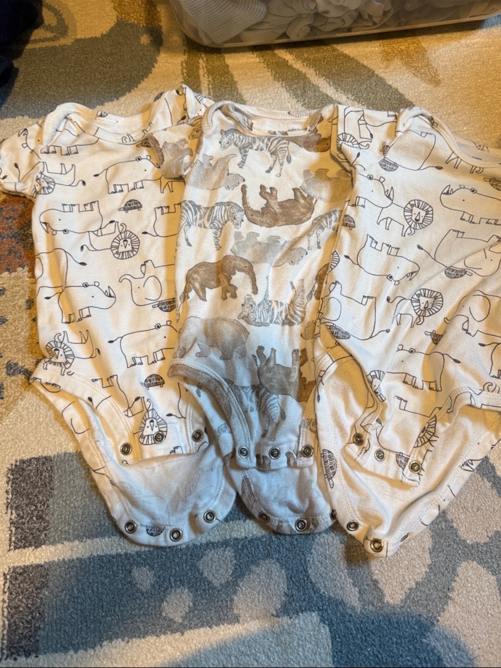 Carters Neutral Safari Animal Print Baby One-Piece (3-Pack) 3-6mo